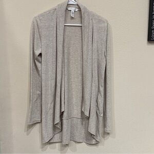 Ambiance Light Tan Open Front Cardigan Ribbed Material Around Neck Down Size XL